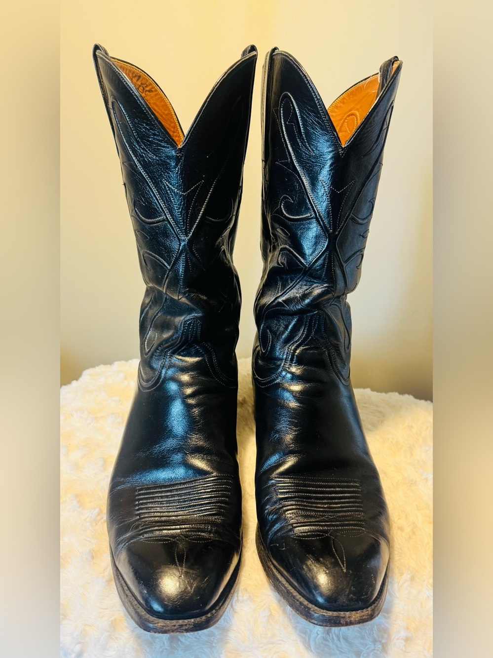 Vintage Lucchese Classics Handmade Black Leather Cowboy Boots - Men's Size 10D 